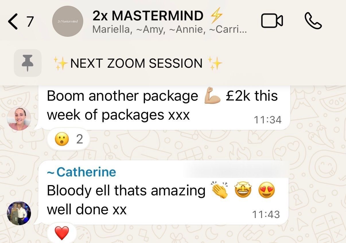 Mastermind chat: 'Boom another package, £2k this week of packages.'
