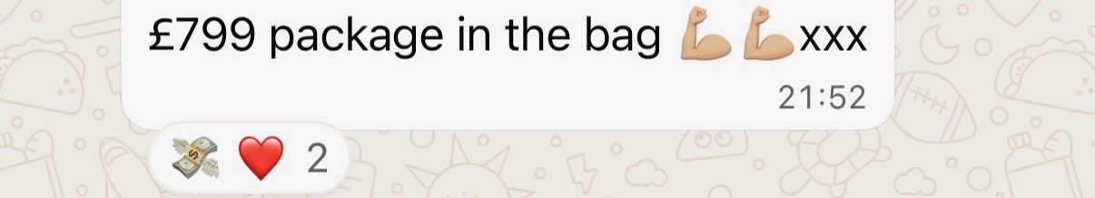 Member message: '£799 package in the bag.'